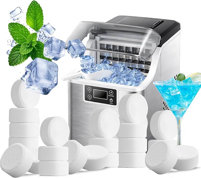 Ice Machine Cleaner Tablets Descaler, 48 Pack Ice Maker Cleaner, Nickel Safe Scale for Countertop Portable Nugget Ice Makers Cleaning, Remove Hard Water Buildup, Odor-Free