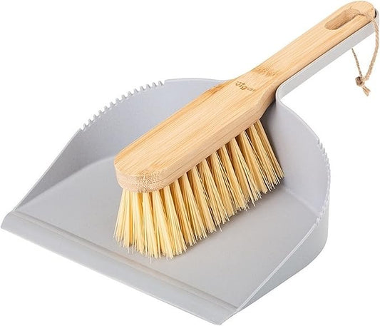 Vigar Zeroline Mini Bamboo Broom with Dustpan Combo Set, Gray | Small Dust Pan and Brush Set, For Dust, Pet Hair, Car and Crumbs, House and Kitchen Cleaning, Bamboo Broom