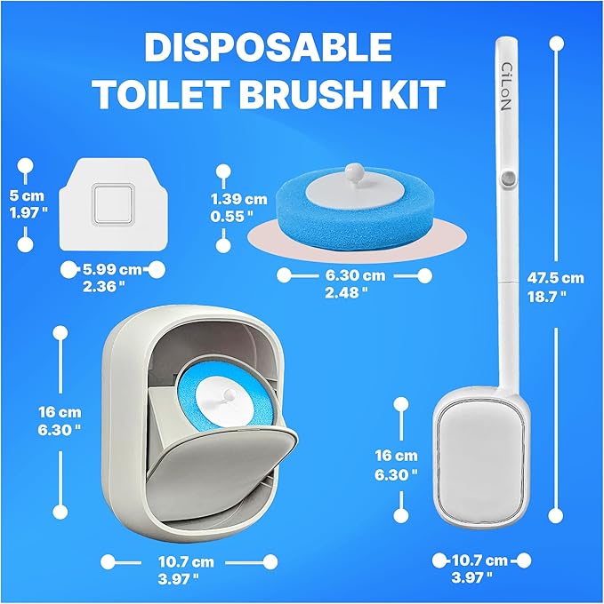 CiLoN 30 Pack Auto-Open Lid Disposable Toilet Bowl Brush & Holder System | Wall-Mounted Disposable Toilet Cleaning Set For Touch-Free Space-Saving Hygienic Modern Bathrooms (Starter Kit + 30 Sponge)