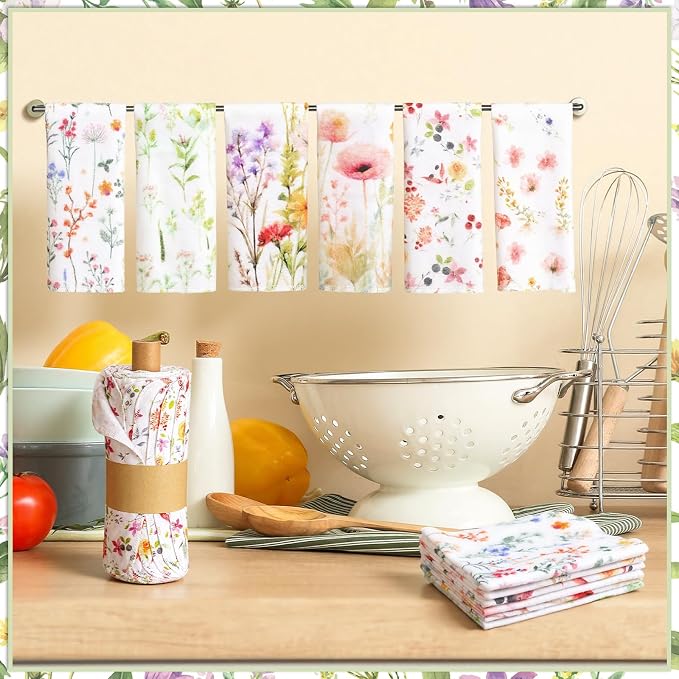 90 Pack Reusable Cleaning Cloths Washable Cotton Kitchen Dish Towels for Home Party Supplies Bulk, 9.84x11.81in (Wildflowers)