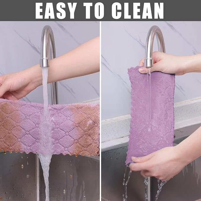 Homaxy 12 Pack Kitchen Dish Cloths (10 x 10 Inches, Purple), Super Soft and Absorbent Coral Velvet Dish Towels, Nonstick Oil Fast Drying Microfiber Cleaning Cloth, No Lint Household Dishcloths