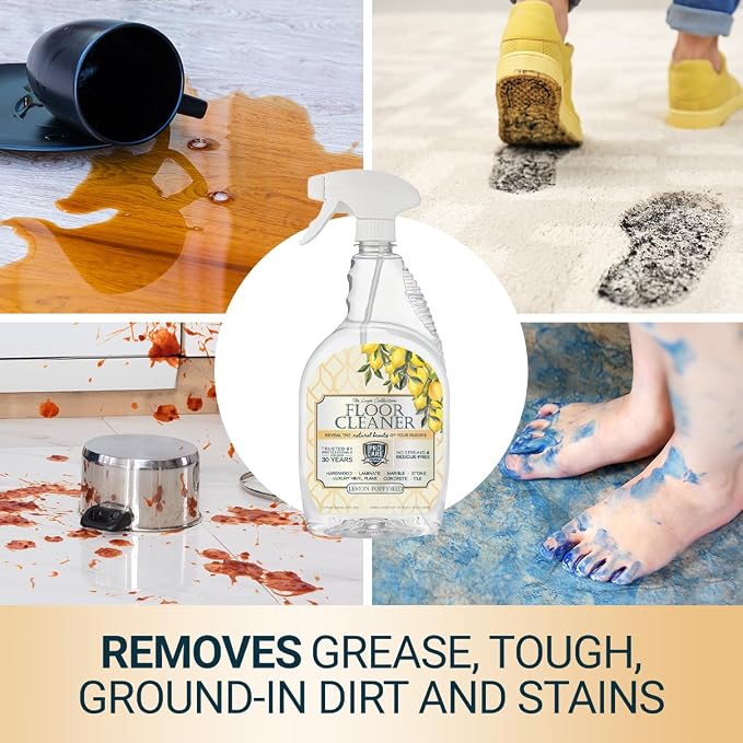 ProCare Lemon PoppySeed Floor Cleaner (Made in USA) | Streak Free Cleaner for Tile, Stone, Laminate, Vinyl & Natural Wood Floor Cleaner for Mopping, Floor Cleaning Solution - 32oz Spray Bottle