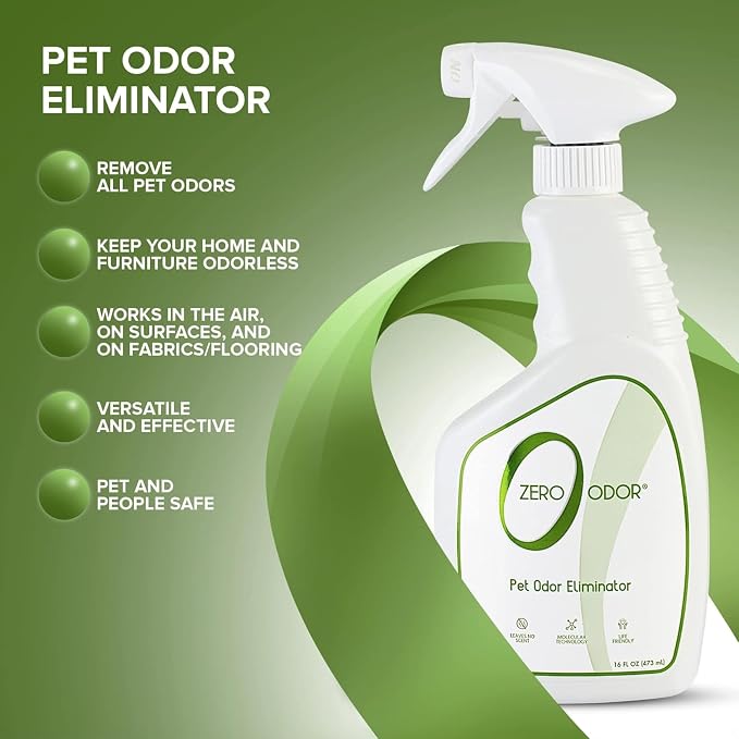 Zero Odor Pet Odor Eliminator, Air and Surface Odor Remover for Carpet, Furniture, and Pet Beds, Trigger Spray, 16 fl oz