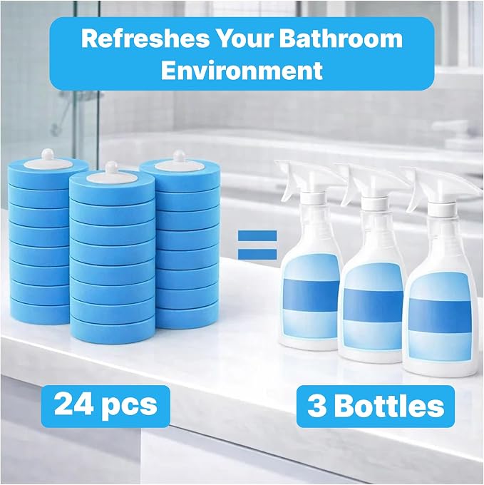 CiLoN 24 Pack Auto-Open Lid Disposable Toilet Bowl Brush & Holder Refills | Wall-Mounted Disposable Toilet Cleaning Set For Touch-Free Space-Saving Hygienic Modern Bathrooms (Ocean Breeze + 24 Sponge)