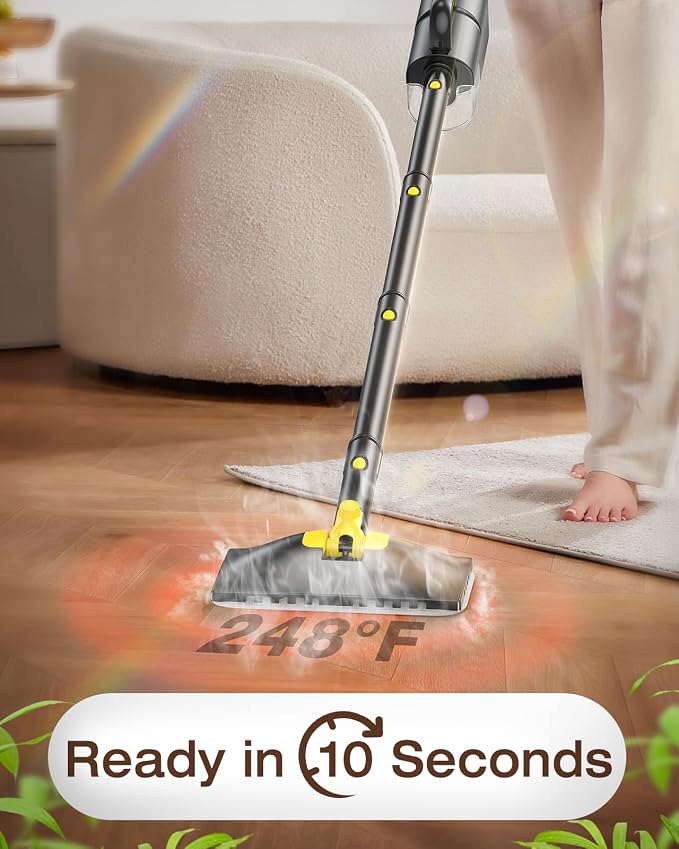 10-in-1 Steam Mop, Detachable Handheld Steam Cleaner for Multi-Surface | 350ml Tank,10s Heat-Up,248°F Steam Cleaner,2-Level Control,Swivel Head for Carpet,Floor,Tiles,BBQ grill,Car Accessories
