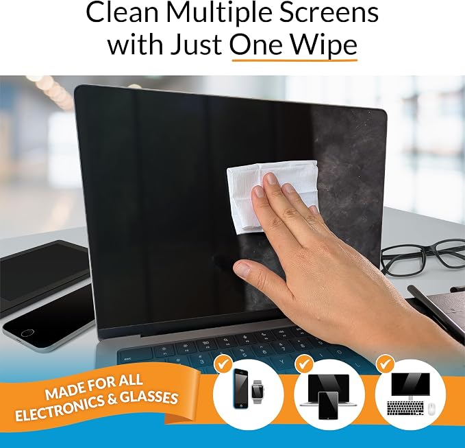 iCloth Screen Cleaner Wipes Individually Wrapped Travel Size Streak-Free (24 Large Wipes)