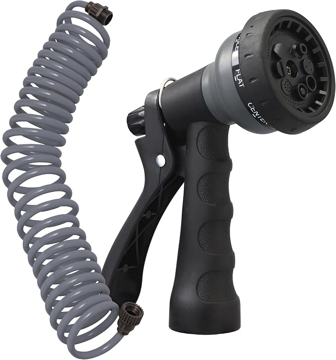 Orbit Coil Garden Hose with 8-Pattern Nozzle, 25 ft., Gray - 26382