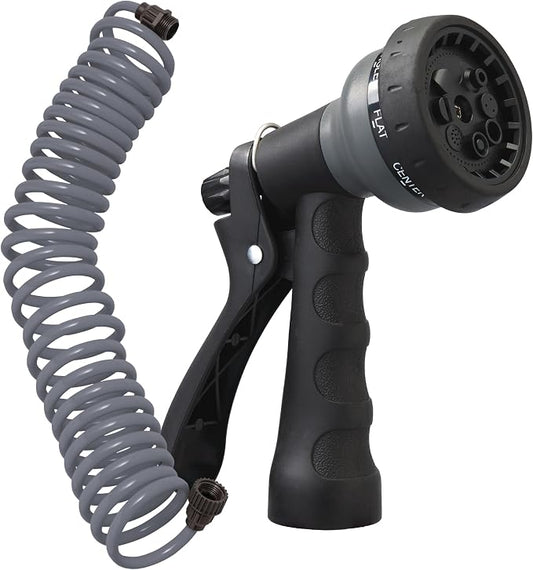 Orbit Coil Garden Hose with 8-Pattern Nozzle, 25 ft., Gray - 26382