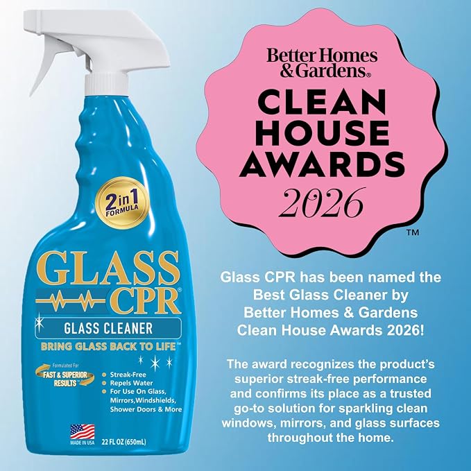 CPR Glass 2-in-1 Glass Cleaner & Water Repellent, 22 oz | Includes 2 Microfiber Applicator Towels, Streak-Free, Water Stain Formula, Made in USA