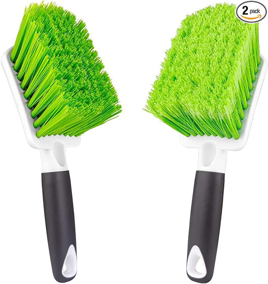 2 Pack Car Wash Brush, Tire Brush for Cleaning Tires, Soft & Stiff Bristle Wheel Cleaner, Car Cleaning Supplies for Wheels, Rims, Carpet, Truck, SUV, Moto, RV, Motorcycle