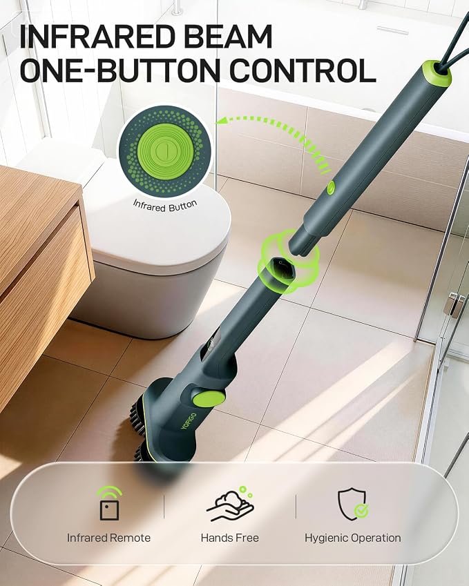 Electric Cleaning Brush, Dual Head Power Brush Scrubber with Infrared Control, 8-in-1 Cordless Power Scrubber for Bathroom & Shower, Electric Scrubber with Adjustable Handle for Bathtub, Tile, Floor