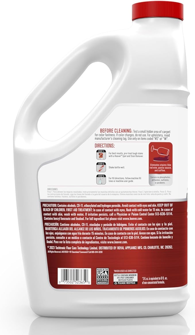Hoover Oxy Carpet Cleaner Solution, 116 Oz., Ocean Breeze Scent | Carpet Shampoo Solution, Removes Tough Colored Stains from Carpet and Upholstery, Pair with Hoover Carpet Cleaner Machine