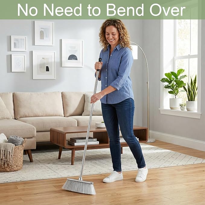 Indoor Soft Bristle Broom, 13-Inch Angle Head, Adjustable Handle