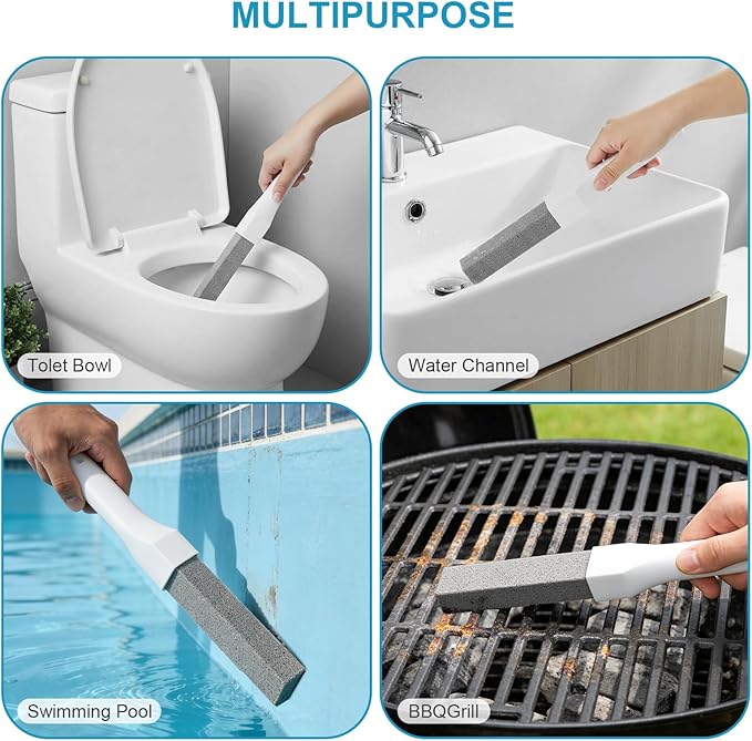 8 Pack Pumice Stone Toilet Bowl Cleaner with Long Handle - Replaceable Toilet Pumice Stone, Equipped with 2 Handles and 8 Floating Stones for Cleaning Toilets, Bathtubs, Grills, Swimming Pools, Sinks