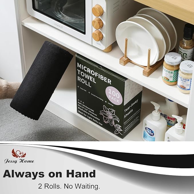 Jessy Home 2 Roll Reusable Paper Towels,100 Sheets Tear Away Microfiber Cleaning Cloth, Lint Free Cleaning Rags for Kitchen, Dishcloth,Household Cleaning Supplies