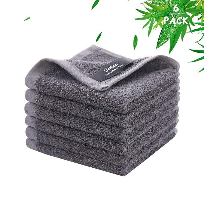 Face Wash Cloths 6 Pack,Womens Reusable Makeup Remover Towel,10''x10'',Grey | 100% Viscose,Extra Soft, Gently Wash Face for Sensitive Skin,Hanging Loop,Fast Dry,Facial Cleansing,Daily Skincare Routine