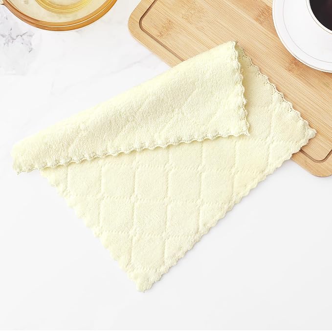 Homaxy 12 Pack Kitchen Dish Cloths (10 x 10 Inches, Cream Yellow), Super Soft and Absorbent Coral Velvet Dish Towels, Nonstick Oil Fast Drying Microfiber Cleaning Cloth, No Lint Household Dishcloths