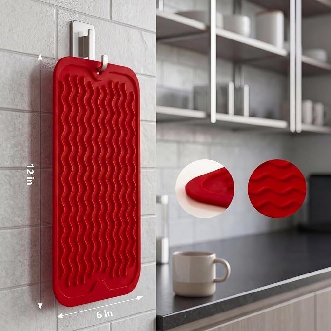 MicoYang Silicone Dish Drying Mat for Multiple Usage,Easy clean,Eco-friendly,Heat-resistant Silicone Mat for Kitchen Counter or Sink,Refrigerator or Drawer Liner Red S 12 inches x 6 inches