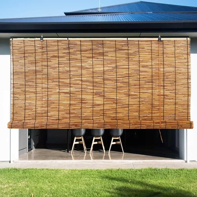 Bamboo Patio Shades Light Filtering Outdoor Roll Up Shades, Bamboo Porch Blackout Roller Blinds 36 48 72 84 62 inches Long Sunshade Window Treatment for Home Decor, Cordless(30" W x 36" H)