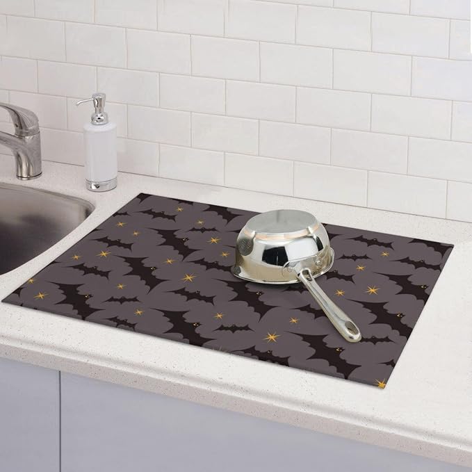 Star Bats Witchy Dish Drying Mat For Kitchen Counter, Super Absorbent Microfiber Dish Drying Pad, Kitchen Gadgets For Easy Clean Multi-Use Large 18"x24"