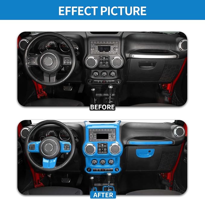 RT-TCZ for Jeep JK Interior Trim Kit Blue, JKU Center Console Dashboard Panel Trim Cover for Jeep Wrangler JK JKU 2011-2017 Light Blue Interior Accessories 10pcs