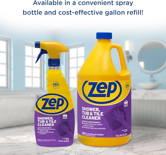 Zep Shower Tub and Tile Cleaner 32 oz ZUSTT32 (Case of 4) -Eliminates Hard Water Stains and limescale