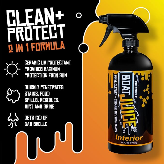 Boat Juice Interior 2-in-1 Vinyl Boat Seat Cleaner & Ceramic UV Protectant Spray | Marine Interior Detailing | Upholstery, Carpet & Plastic | Orange Creamsicle Scent | Made in USA