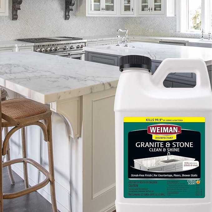 Weiman Disinfecting Granite Daily Clean & Shine Refill, 64 Oz - Safely Clean Disinfect and Shine Granite Marble Soapstone Quartz Quartzite Slate Limestone Corian Laminate Tile Countertop (Pack of 2)