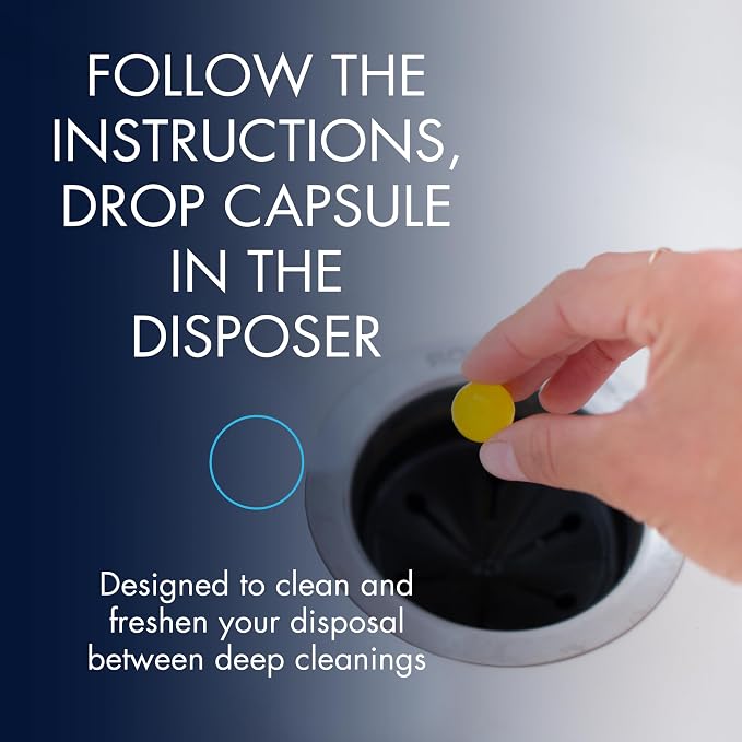 Glisten Garbage Disposer Freshener, Sink Disposal Odor Eliminator, Quick and Easy-to-Use, Lemon Scent, 30 Capsules Total