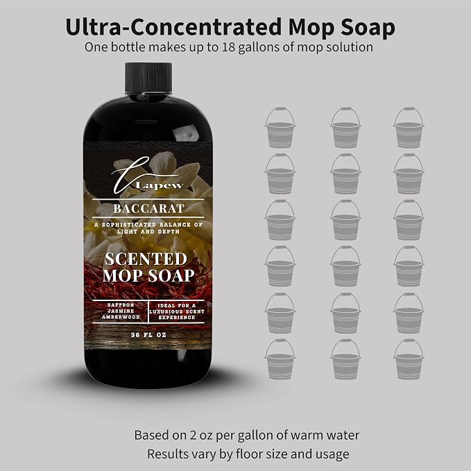 Lapew Baccarat Scented Mop Soap - Luxury Floor Cleaner Concentrate for Mopping Tile, Laminate, Vinyl & Hardwood | Streak-Free, Low-Foam | 36 oz