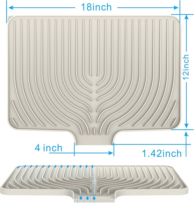 Dish drying mats for kitchen counter,18"×12"Silicone Self-Draining mat | Various sizes and colors,Self-Draining Slope Structure,Enabling faster drying,Heat-Resistant,Easy to clean,Food-grade