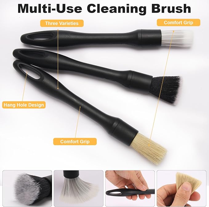 8PCS Car Detailing Kit Boars Hair Brush 160g Reusable Gel Auto Home Use | Scratch-free soft microfiber cloths, big capacity gel, complete car care set, ideal gift for all car lovers