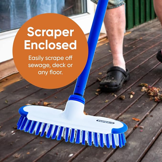 Superio Deck Scrub Brush with Long Handle 54", Heavy Duty Stiff Bristles Grout Scrubber with Scraper - Cleans Hot Tub, Swimming Pool, Granite Tiles, Bathroom, Patio, Kitchen, Wall and Deck (2, 54")…