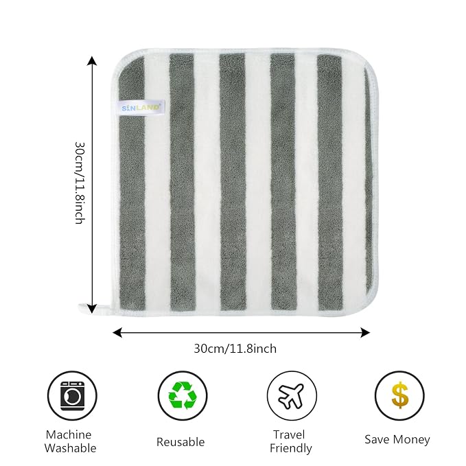 SINLAND Microfiber Facial Cloths Fast Drying Washcloth 12inch x 12inch Absorbent Face Wash Cloth Soft Makeup Remover Cloths