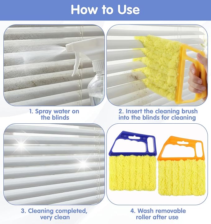 2 Pcs Blind Cleaner Tool, 7 Finger Blind Duster for Wood Blinds Microfiber | Blinds Cleaner Tool Washable for Window & Air Conditioner, Reusable Dusting Brush