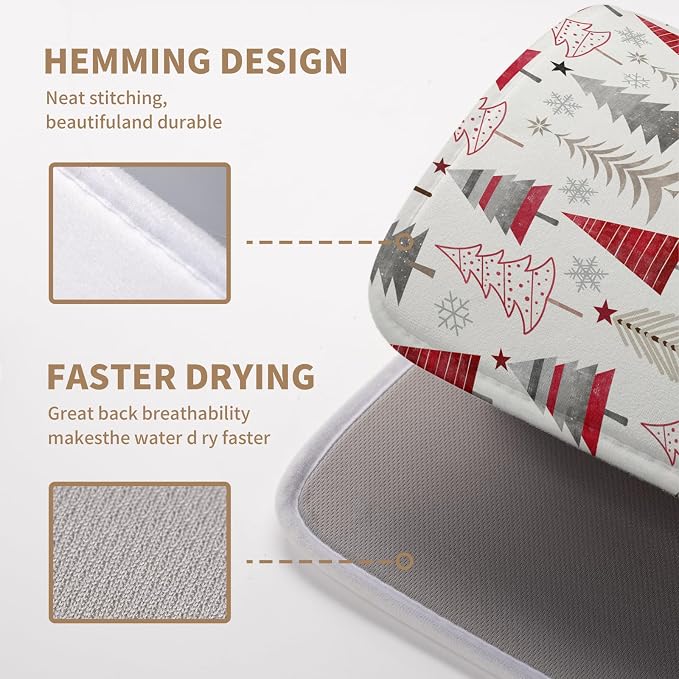 Christmas Dish Drying Mats for Kitchen Counter Xmas Tree Drying Mat Winter Holiday Dishes Drying Pad Microfiber Absorbent Dish Draining Mat Washable Dish Drainer Rack Mat 16x18 Inch