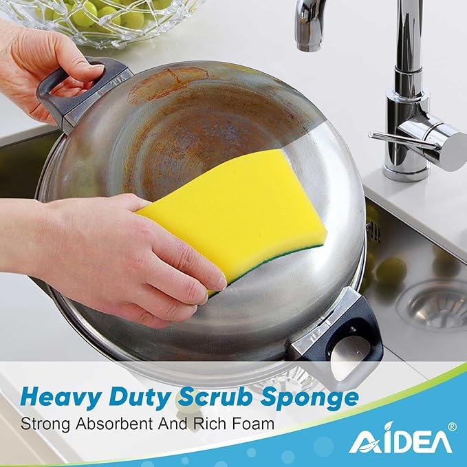 AIDEA Sponges Kitchen, 24-PK XL Heavy Duty Dish Sponges, Scrub Sponges | Dish Sponges Stink-Free, Extra Large Cleaning Dish Scrubber Sponges for Home & Bathroom, Sponges Bulk Supplies for Pots/ Pans