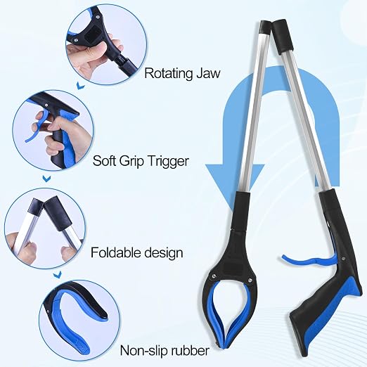 4 Pack 32 Inch Commercial Trash Grabber for Elderly Assist, Heavy Duty Lightweight Reacher with Ergonomic Handle & Non-Slip Grip, Multi-Use Outdoor Home Garden Cleanup Mobility Aid Tool