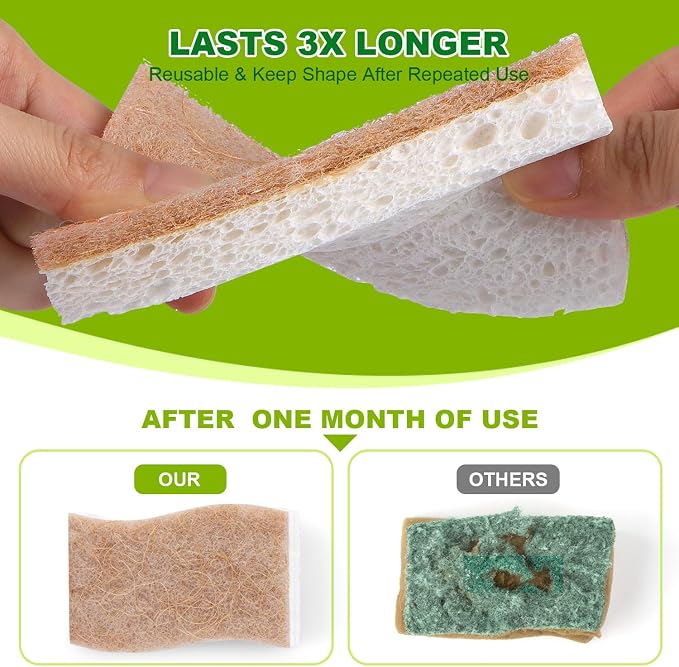 HOMEXCEL Sponges Kitchen, 24 Packs Non-Scratch Natural Sponge for Dishes Cookware, Biodegradable Cellulose Scrub Sponges for Dishwashing Cleaning Household Bathroom