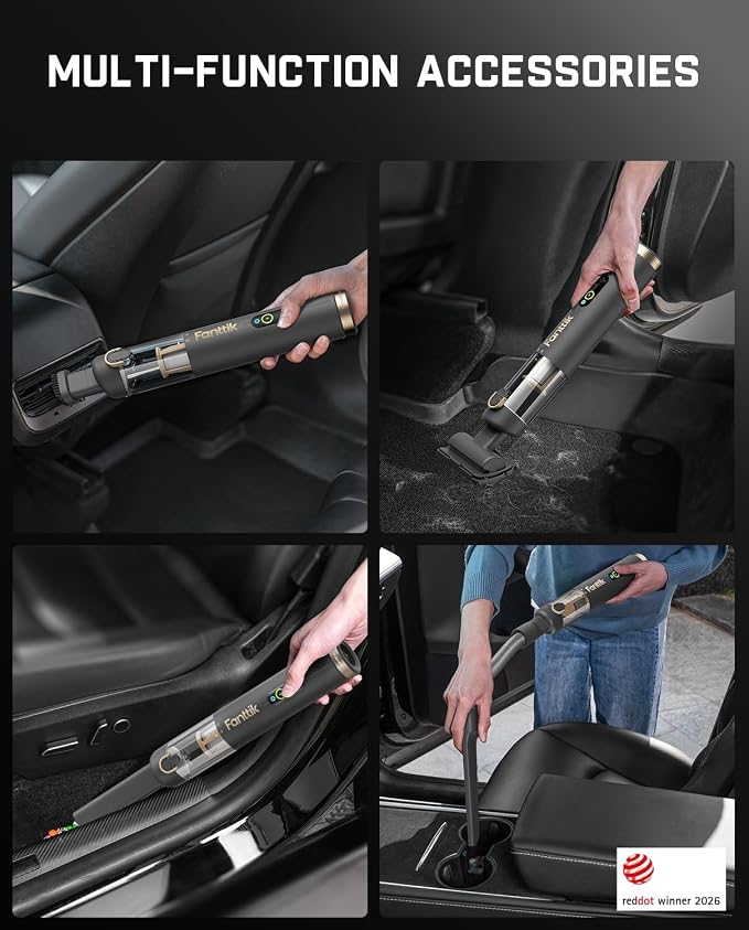Fanttik Slim V10 APEX Cordless Car Vacuum, 4-in-1 Portable Mini Handheld Vac, 19kPa Suction Power, Upgraded Smart Digital Display, 2 Suction Modes for Small Jobs, Car, Office Desk, Keyboards (Gray)