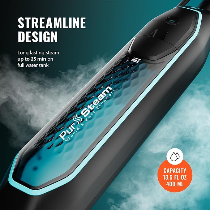 PurSteam ScrubMaster Steam Mop with Dual Scrubbing Head and LED Lights | Dual Scrubbing Head | LED Headlights | Adjustable Steam Control | Anti-Slip Swivel Head | Cable Holder | Upright Lock
