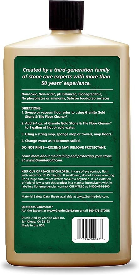 Granite Gold Stone And Tile Floor Cleaner - No-Rinse Deep Cleaning Granite, Marble, Travertine, Ceramic Solution - 32 Ounces (Packaging may vary)