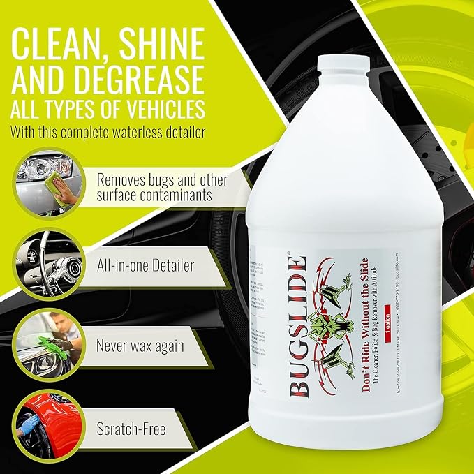 BugSlide Bug Remover Spray – All Purpose Car Cleaner & Detailer, For Vehicle Interior & Exterior Use, Shines, Degreases, Polishes, Wipes Away Bugs on Plastic, Metal,Glass, Windows, Mirrors, 4 oz