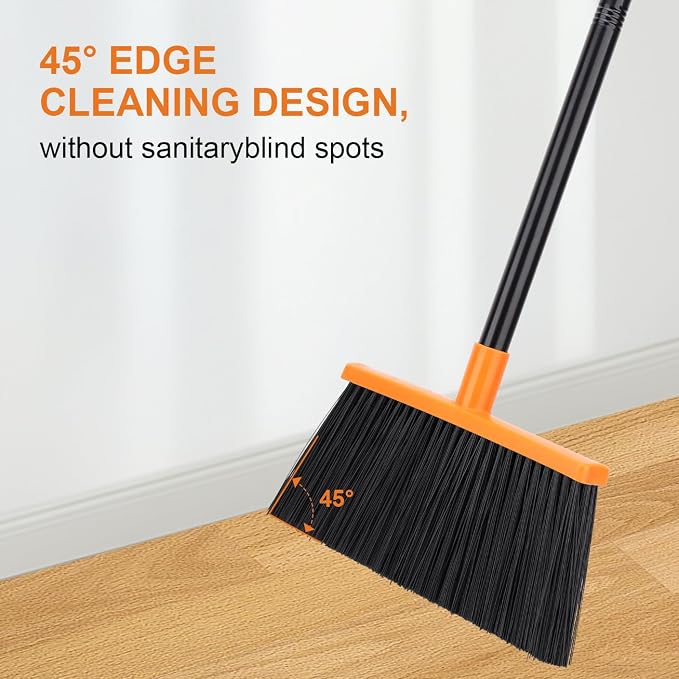 Broom and Dustpan Set - 56" Long Adjustable Handle Broom with Upright Standing Dustpan Combo for Home,Kitchen, Shopping Mall and Factory Indoor&Outdoor Sweeping