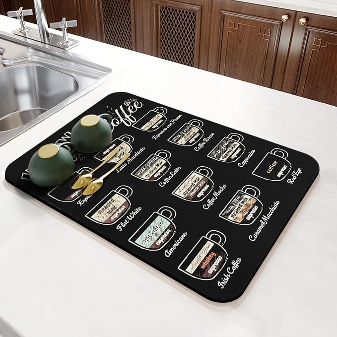Fun Coffee Mat 23inx15in,Coffee Bar Mat for Countertops,Absorbent Hide Stain Anti-Slip Coffee Bar Accessories Fit Under Coffee Machine Mat,dish Drying Mats for Kitchen