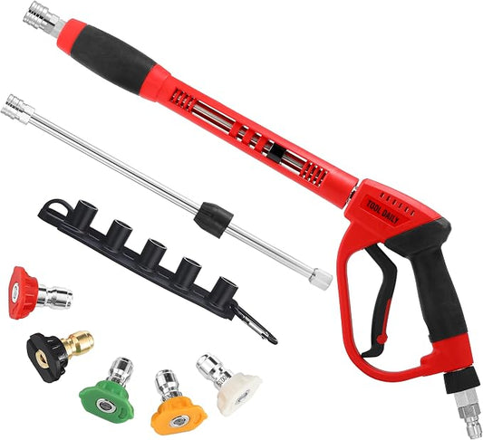 Tool Daily Pressure Washer Gun with 3/8" Swivel Quick Connector, 5000 PSI | Replacement Wand Extension, 5 Power Washer Spray Nozzle Tips with Holder, Not Compatible with GardenHose