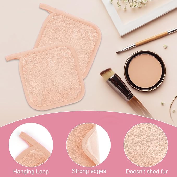 Puomue Makeup Remover Cloth 12 Pack, Ultra Soft and Reusable Microfiber Makeup Remover Towels for All Skin Types, Perfect Face Towels for Women, 6 Inch X 6 Inch, Pink