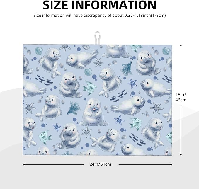 Manatees Dish Drying Mat for Kitchen Counter Cute Kitchen Mat Microfiber Kitchen Countertop Absorbent Reversible Drainer Rack Pad Dish Drying Mat 18 x 24 Inch