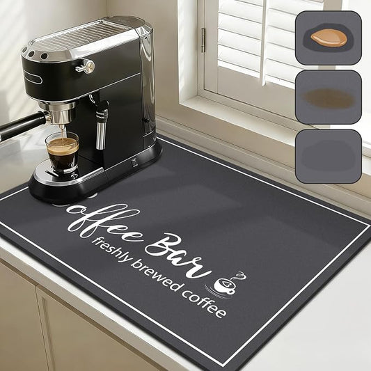 Findosom Dish Drying Mat, 18" x 24" Super Absorbent & Hide Stain Coffee Mat, Cuttable Drying Mat for Kitchen Counter, Coffee Bar Accessories, Under Dish Rack, Coffee Maker, Espresso Machine, DarkGrey
