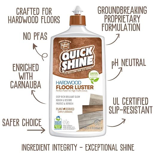 Quick Shine Hardwood Floor Luster 27 oz, Natural Looking Shine | Plant Derived Carnauba Polish, Renew & Protect, Streak & Haze Free, Non-slip, pH Neutral, No PFAS, EPA Safer Choice